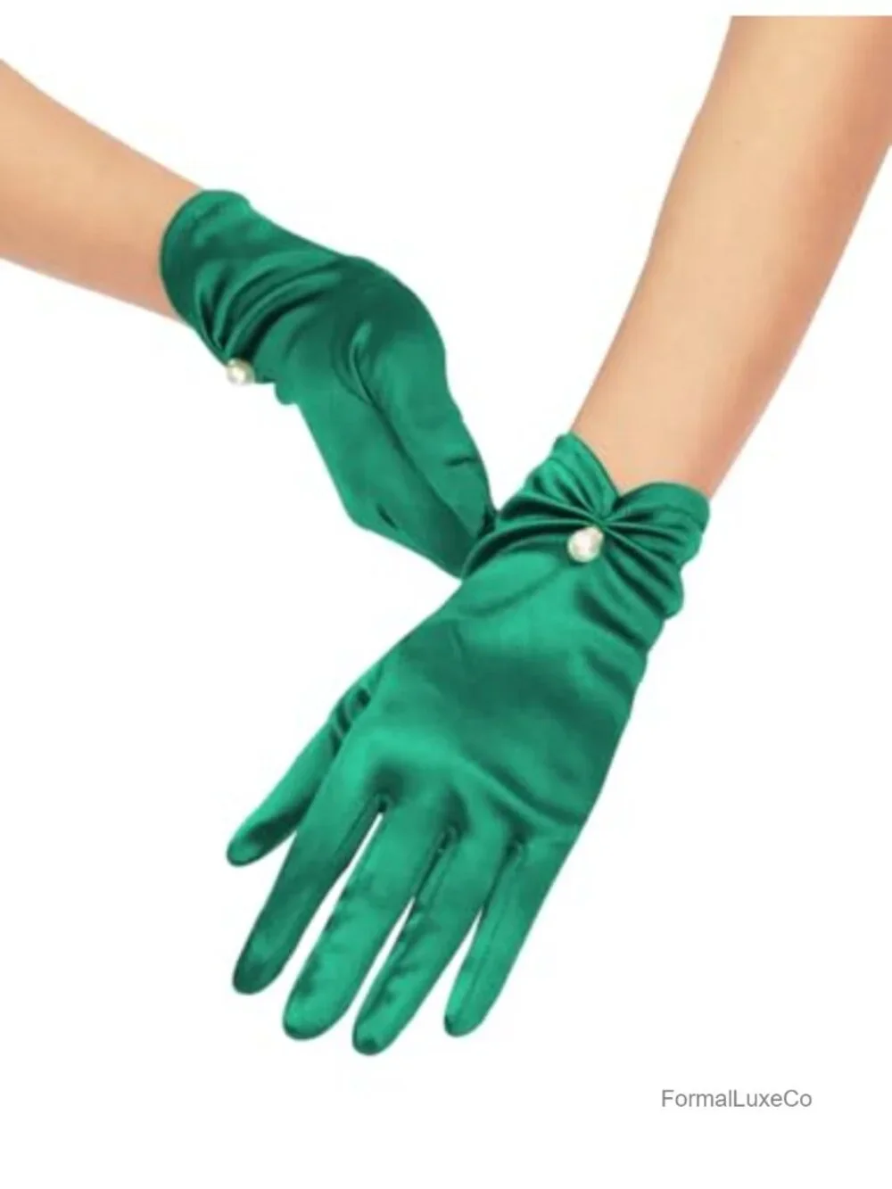 Women's Short Satin Gloves with Bow for Wedding Party Bridal Accessory
